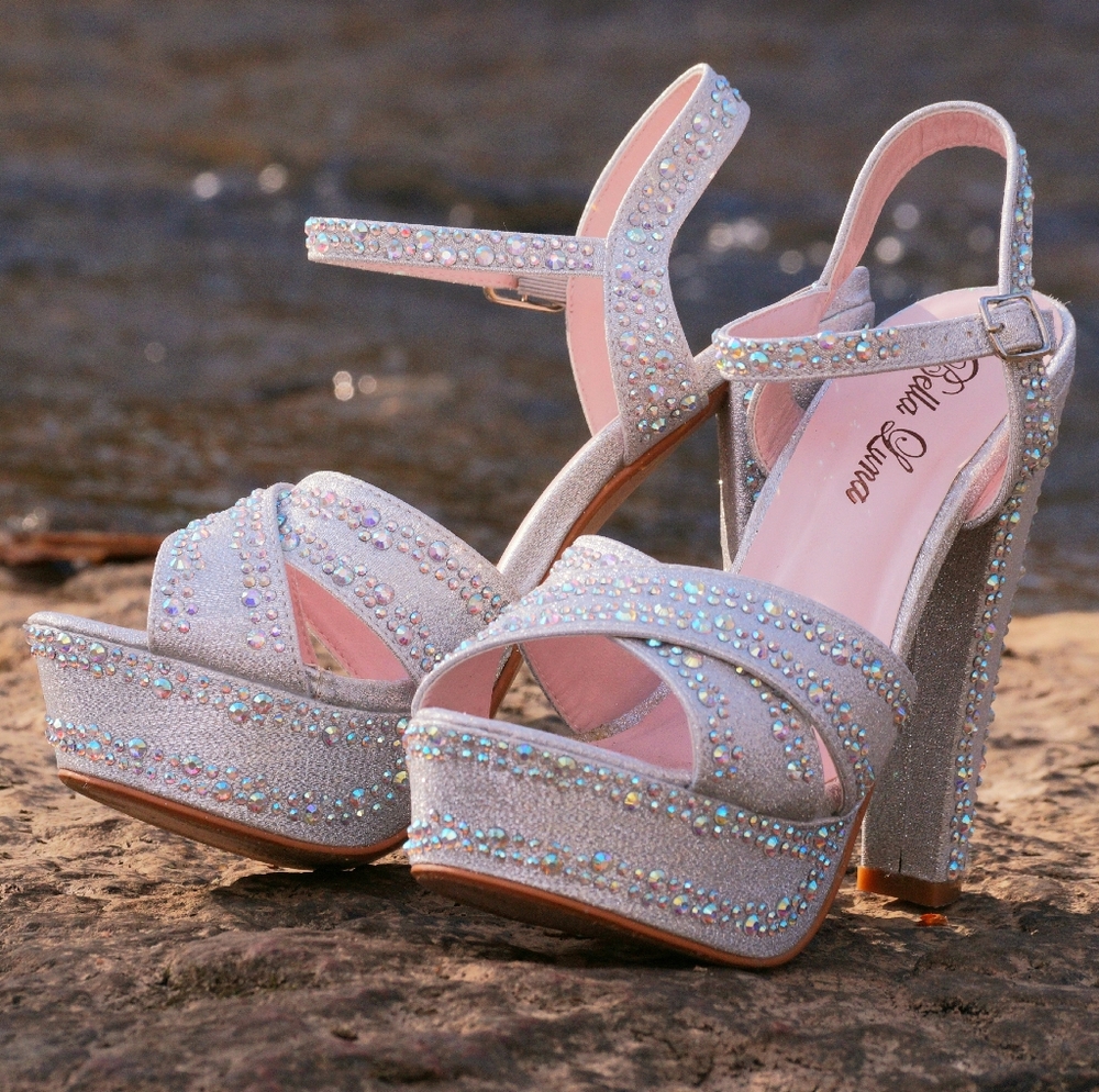Bella Luna silver glitter rhinestone heels